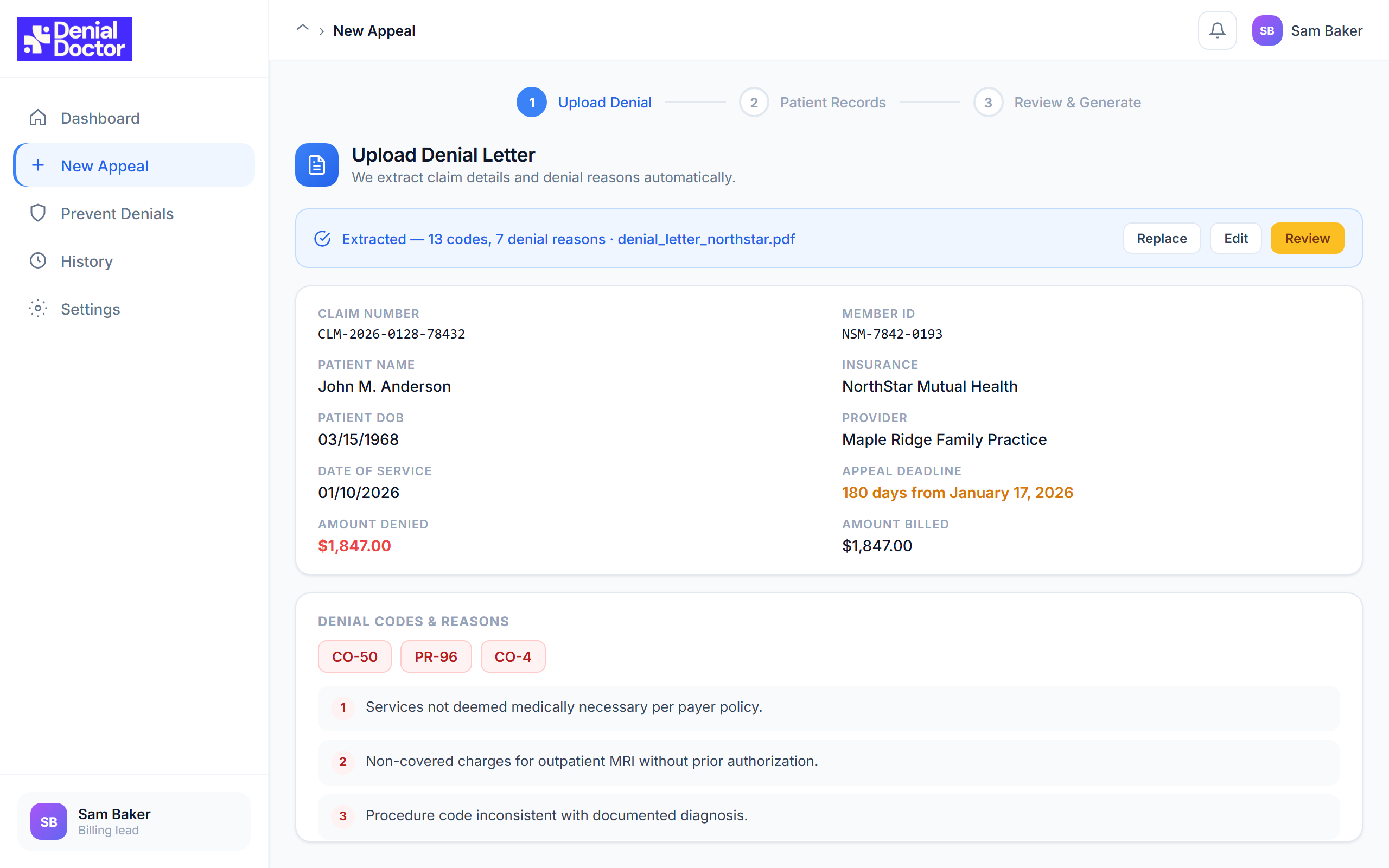Denial Doctor, Turning denied insurance claims into recovered revenue, in minutes instead of hours.