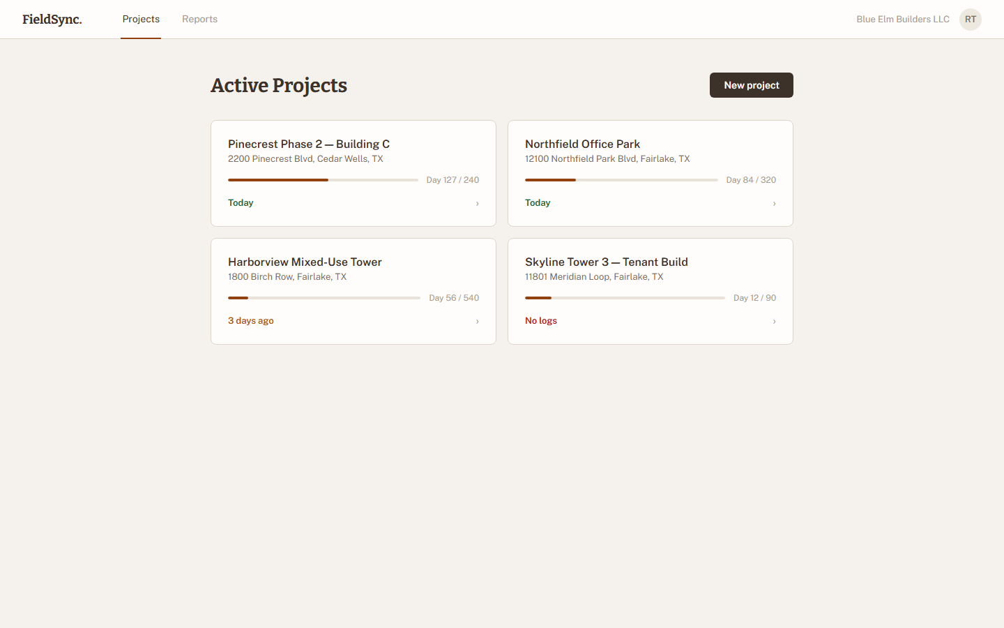 FieldSync, Daily log. Clean, journal-like entry built for the field
